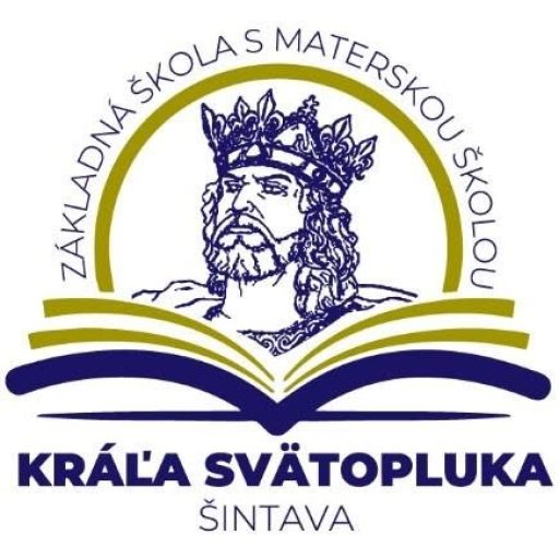 Logo základnej školy Kráľa Svätopluka v Šintave s knihou a kráľovskou postavou.